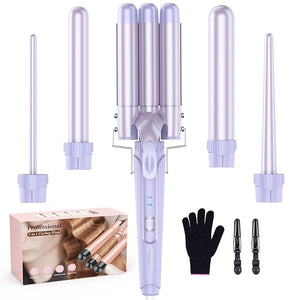 Waver Curling Iron Wand - BESTOPE PRO 5 in 1 Curling Wand Set with 3 Barrel Hair Crimper for Women Fast Heating Crimper Wand Curler in All Hair Type Women Gifts - Purple
