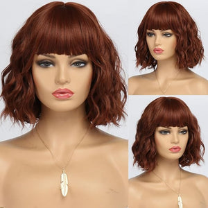Short Auburn Wigs for Women Dark Ginger Wig with Bangs Wigs Natural Looking Curly Hair Medium Length Synthetic Bob Wig Wavy Colorful Wigs£¨14 Inches£©