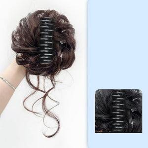 Claw Clip in Bun Chignon Hairpiece Fake Bun Ponytail Hair Extension Wig for Women Daily Costume Party (Dark Brown)