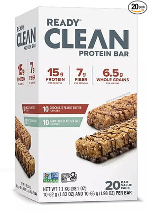 Ready Clean Protein Bars Variety Pack Chocolate Peanut Butter and Dark Chocolate Sea Salt 20 Count 15g Protein