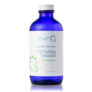 PurO3 Ozonated Oil Pulling Solution - Organic Ozone Infused Coconut Sesame Sunflower &amp Peppermint Essential Oils for Teeth &amp Gums - Fluoride-Free Non-Toxic &amp Non-GMO Oral Care 8 oz