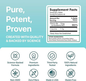 LEUSIX Weight Management Supplement ? Patented Leucine + Vitamin B6 Formula ? Supports Metabolism Fat Utilization &amp Lean Muscle ? 120 Tablets (1-Month Supply)