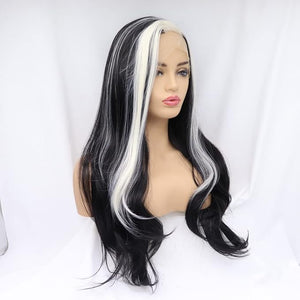 Natural Black Wig Synthetic Streaked Black/Blonde Mixed Lace Front Wigs For Women Hair Heat Resistant Fiber Long Straight Wigs Cosplay Part