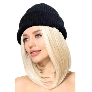 Women Winter Beanie Hat With Big Wavy Curly Hair Knit Attached Ski Snow Cap Wig for Party Daily Weddings