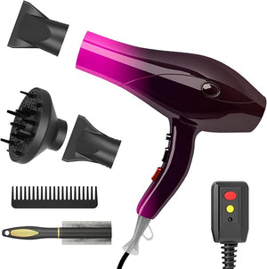 Ionic Hair Dryer,2400W Negative Ion Low Noise Hair Dryer Professional Fast Drying Hair Dryers with 2 Speeds, 3 Heat Settings, Cooling Button,with Diffuser for Curly and Straight Hair£¨Crimson Fade£©