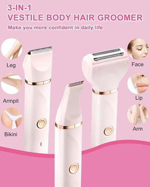 Bikini Trimmer for Women,3 in 1 Electric Shaver Razors,IPX7 Waterproof Wet/Dry,Pubic Hair Trimmer Women with Ceramic Blade USB Recharge,Pink