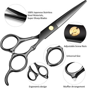 Professional Hair Cutting Scissors Sets Stainless Steel Barber Hairdressing Scissors Multifunctional Salon Thinning Scissors Straight Shears Tools Gifts for Mom Dad and Friends (Black)
