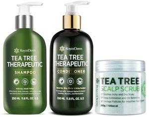 Roycederm Tea Tree Antifungal Scalp Care Set ? Pre-Shampoo Scrub + Tea Tree Antifungal Shampoo + Hydrating Conditioner ? Itchy &amp Dry Scalp Relief Dandruff &amp Folliculitis Treatment