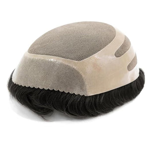 Mens Human Hair Systems Fine Mono Toupee NPU Medium Density Mens Wigs Natural Black Hair Units #1C