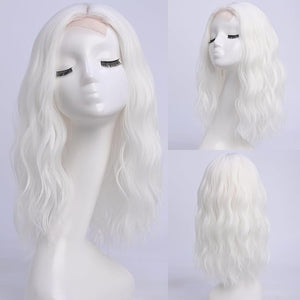 Medium Length Light White Wavy Wigs for Women 18 Inch Middle Part Wavy White Wig Natural Looking Synthetic Heat Resistant Fiber Wig for Daily Party Use (18 inch)