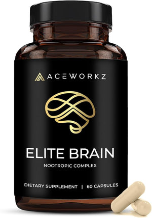 Elite Brain - Nootropic Supplement for Focus Memory &amp Mental Clarity - ALCAR Lions Mane ALA L-Theanine Vitamin B Complex - Natural Energy Caffeine-Free (60 Capsules)