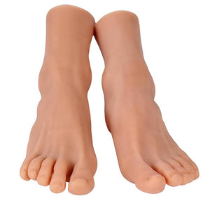 Realistic Silicone Feet Nail Practice Foot Nursing Mannequin Flexible Fake Foot Model for Art Training Jewelry Display Collection (TanUS Men Size 6-1 Pair)