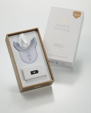 New White Royale Premium Perfection Kit User Friendly Smart LED Mouthpiece and 3 Whitening pens with 9% HPS Whitening Gel 30-45 Uses Made in Netherlands