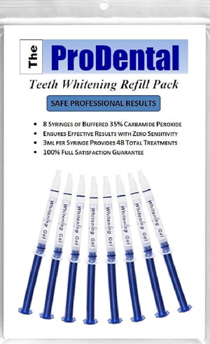 ProDental Teeth Whitening Gel Syringe Refill 8 Pack 35% Carbamide Peroxide - 48 Treatments Faster Results Than Tooth Whitening Strips - Pen - Powders and Toothpaste Safe for Sensitive Teeth