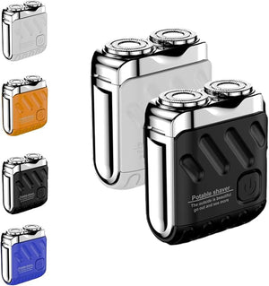 Afeitadora El?ctrica Port?til Rotativa De Doble Anillo, Portable Rotary Dual Ring Electric Shaver, Upgrade USB Rechargeable Waterproof Pocket Razor for Men(Bla+WHI)
