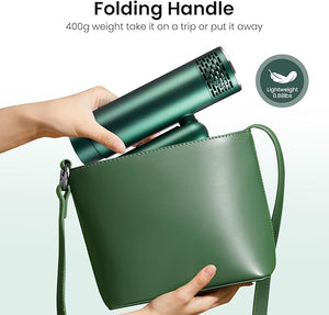 MattTravel Foldable Hair Dryer Fast Drying Ionic Blow Dryer Travel Hair Blow Dryer with Removable Nozzle and Storage Bag Lightweight Portable Hairdryer for Women Green