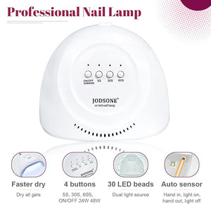 JODSONE 36 PCS Gel Nail Polish Starter Kit U V Light and Dark Series Gel Nail Set No Wipe Base Matte and Glossy Top Coat All Kinds of Manicure Tools