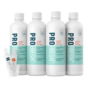 ProFresh Oral Rinse 16.9 Ounce Bottle (Pack of 4) 2 Month Supply Includes Prep Packs Alcohol Free Flavor Free Fights Bad Breath