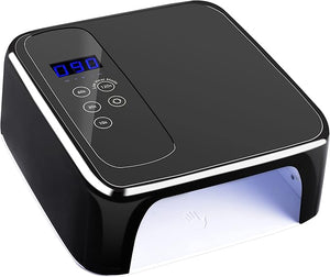 LB UV LED Nail Lamp Rechargeable LED Nail Dryer 72W Professional Cordless Nail Lamp with 4 Timer Setting Sensor and LCD Display Portable Home and Salon Gel Nail Art Tools (Black)