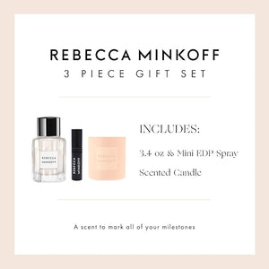 Rebecca Minkoff Gift Set - Perfumes for Women and Scented Candle - Women's Perfume with Notes of Cardamom Coriander Bergamot and Tobacco - 3 pc