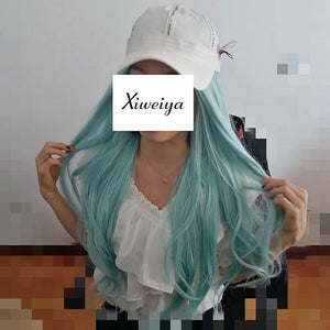 xiweiya Mint Green Lace Front Wig Long Body Wavy Blue Wigs Heat Resistant Fiber Hair 1x12 Tpart lace wig Middle Part Mermaid Natural Hairline Wig Drag Queen Full Wig Cosplay Makeup Hairstyle 24inch