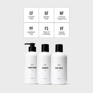 Public Goods Shower Essentials for Men and Women | Natural Shampoo Conditioner &amp Body Wash | Made with Organic Essential Oils | Sulfate &amp Paraben Free | Vegan Friendly | 12 Fl Oz Bottles