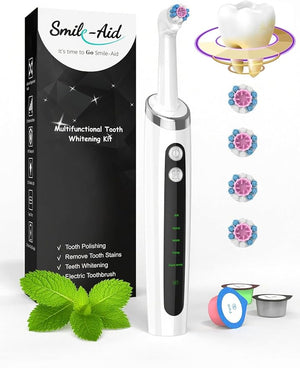 Tooth Polisher Teeth Whitening Kit Teeth Stain Remover with 5 3D White Replacement Brush Heads and 3 Tooth Polish Paste Rechargeable Teeth Cleaning Tools Dental Kit Oral Care Tools