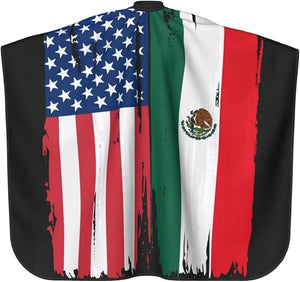 Usa Mexico Flag Salon Barber Cape For Men/Women - Professional Hairdressing Waterproof Hair Cutting Cape With Adjustable Snap Closure-Haircut Apron For Hair Stylist And Home Use-55''X66''