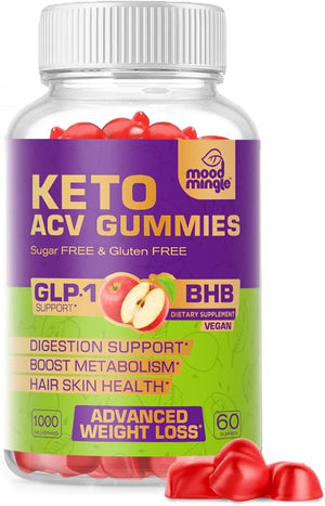 Keto ACV Gummies for Advanced Weight Loss - Gluten &amp Sugar-Free Apple Cider Vinegar Rapid Fat Burner Diet Supplement for Women Men - 60 Gummies (1000MG)
