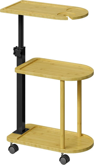 Bamboo 3 Layer Rotating Bathtub Tray Table Adjustable Height Freestanding Caddy Shelf for Plants &amp Bath EssentialsSpa Side Table for TubMultifunctional Bamboo Stand OrganizerNatural