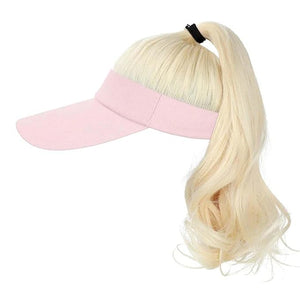 Visor Hat Wig for Women Baseball Cap Wig With Curly Synthetic Hair Extensions Ponytail Cap Wig Sun Hat With Hair Wig
