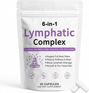 6-in-1 Lymphatic Complex Capsules Lymphatic Drainage Supplements with Burdock Dandelion Kelp Cleavers Reduce Bloat Balance Cortisol Full Body Detox (90 Servings) (1)