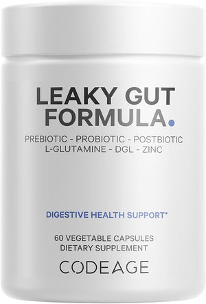 Codeage Leaky Gut Supplement, L-Glutamine, N-Acetylglucosamine, Probiotic, Butyric Acid, Polyphenols, Quercetin, DGL, Marshmallow Root, Berberine, BioPerine, Cinnamon, Vegan, Non-GMO, 60 Capsules