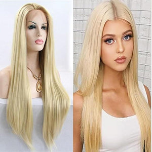 xiweiya 613# Honey Blonde Lace Front Wig Long Straight Golden Blonde Hair Glueless Wig Middle Part Natural Looking 13x4 Lace Front Wigs Heat Resistant Hair 180% Density Wig for WomenDrag Queen 24inch
