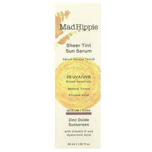 Mad Hippie Sheer Tint (Medium/Dark) SPF 29+ Sun Serum Vitamin C &amp Hyaluronic Acid Zinc Oxide Sunscreen Reef-Safe 1.02 Oz