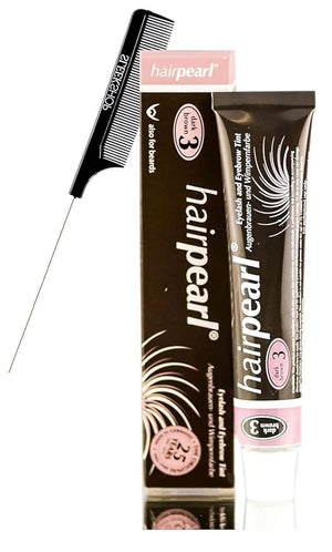 Hairpearl Original Hair Pearl TINT Color Dye for Iashes and broows (w/Sleek Steel Pin Rat Tail Comb) PPD-Free Haircolor Hair Tinting Made in Germany (No 1 Dp Black)