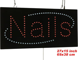 Nails Sign, Jumbo Size, 27"x15", 69x38cm, TOPKING, LED, Neon, Florescent, Signage, Signboard, Display, Billboard, Screen, Grand Opening, Gift