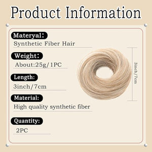 Hair Buns, 2 PCS Synthetic Mini Rubber Band Hair Bun Extensions - Ideal Messy Updo Wig Accessories for Daily Use Hair Buns Hair Piece(Bright gold)