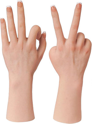 KUMIHO Realistic Silicone Female Hand Model Fake Hand for Jewelry Display Tattoo Training Practice Art Sketch with Nails 1 Pair -With Skeleton Nude