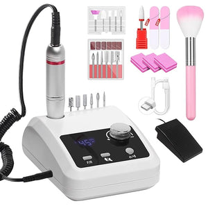 CozyZen Electric Nail Drill Professional: 45000 RPM Nail File Kit Machine with LCD Display Hand &amp Foot Control Low Noise for Acrylic Gel Nails Manicure &amp Pedicure - Salon &amp Home Use (Wh