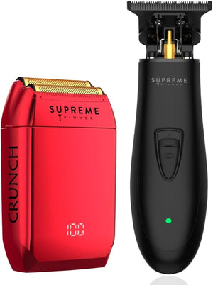 Supreme Trimmer 2-in-1 DLC T-Shaper Trimmer &amp Crunch Foil Shaver | STF602 Electric Razor &amp ST5206 Beard Trimmer Barber Haircut Kit | Red