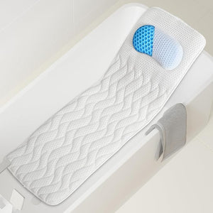 Full Body Bath Pillow with Headrest | Bath Pillows for tub with Mesh Washing Bag-Spa Bathtub Pillow for Head Neck Shoulder and Back Support,5D Air Mesh &amp; Quick Drying (White)