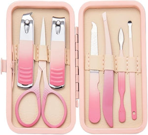 Manicure Set 7/10/13/19Pcs Set Pink Manicure Set Nail Scissors Stainless Steel Nail Clippers Nail Tools Facial/Hand/Foot Care Pedicure Tools Fingernail Cutter(7Pcs Set)
