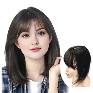 Invisible Human Hair Toppers For Women Clip In Toppers With 3D Air Bangs Fringe Straight 10x11cm Middle Part PU Scalp Wiglets Hairpieces Increase Hair Volume (30cm Black)