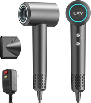 LKV Hair DryerProfessional Ionic Hair Dryer with 200 Million Negative Ions1500W High-Speed Ionic Blow Dryer for Fast-Drying Low Noise with Nozzle Lightweight for Home Salon and Travel-Dark Gray