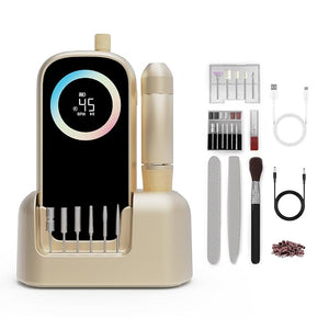 Electric Nail Drill 45000RPM, 2025 Pro High Tech Fast Remove Cordless Nails Drill with Rechargeable Stand for Acrylic Nails, 12Pcs Drill Bits and Holder, LCD Professional Nail Machine for Salon Home