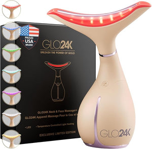 GLO24K 7 Color Beauty Device ? Triple LED Action &amp Vibration Technology Facial and Neck Massager