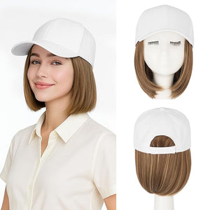 SEGO Hat Wig Hat with Hair Attached for Women White Baseball Cap with Hair Extensions Short Bob Baseball Cap Wig Adjustable Hats for Daily Party 6 Inch #10P22T Medium Brown Mix Dark Blonde