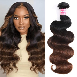 UNICE Chestnut Brown Ombre Body Wave Human Hair Weave 1 Bundle 22 inch Brazilian Remy Human Hair Sew In Extensions Soft and Keep Waves after Multiple Washes