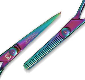 Jimy Hair Cutting Scissors Thinning Shears Kit Professional Barber Hairdressing Texturizing Salon Razor Edge Scissor Japanese Stainless Steel (Multi Color)